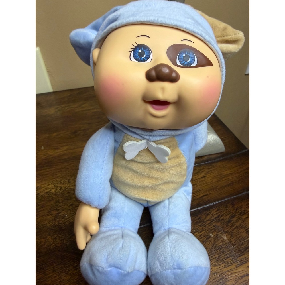 Cabbage Patch Kids Cuties Blue Puppy Dog Plush Doll 9 Inch Vinyl Face Bone Bow